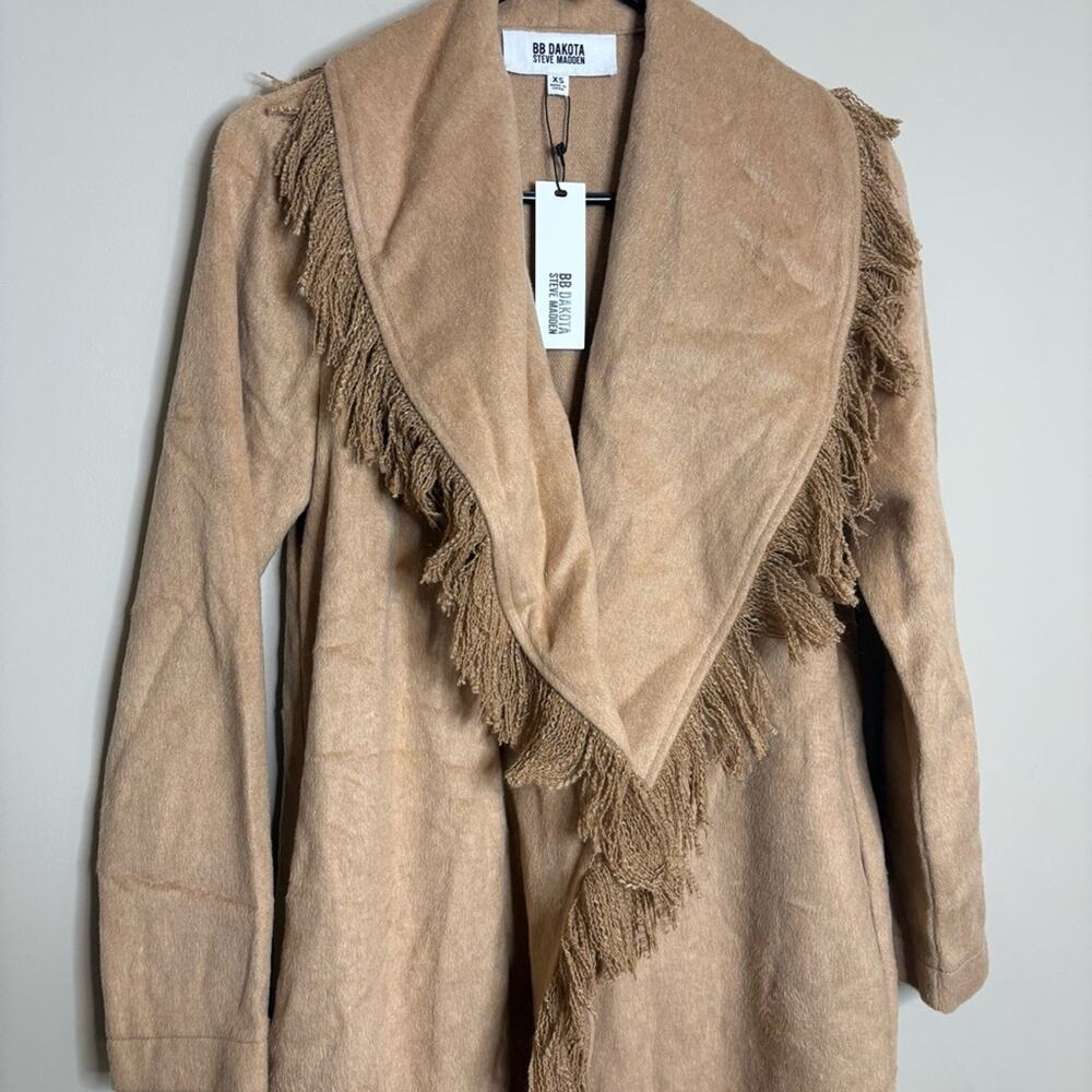 NWT BB Dakota by Steve Madden Fringe Off Coat Camel Tan Size XS - Picture 6 of 10